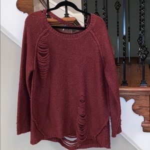 maroon ripped sweater